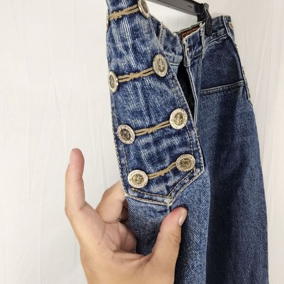 Vintage Lawman Juniors Straight Leg Mom Jeans 13 34 Buttons Medium Wash Tall Blu - Picture 5 of 8
